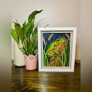 3D Frog On A Log Shadowbox